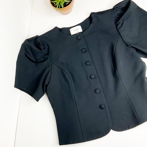 Aritzia Tops - ARITZIA Wilfred Black Round-Neck Puffed Sleeve Buttoned Blouse